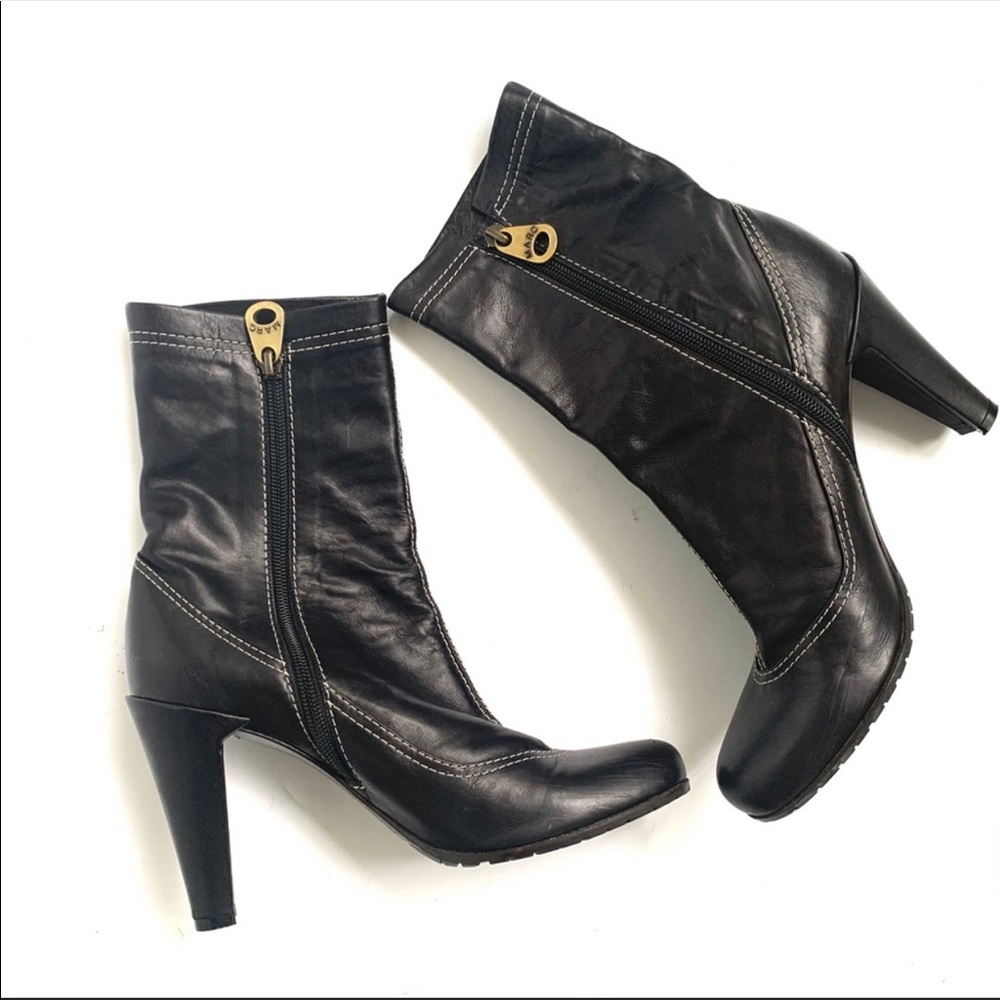 MARC JACOBS BLACK LEATHER MID CALF HEELED BOOTS